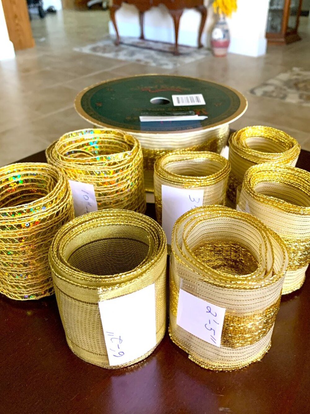 Gold Wired Ribbon Lot - 30 Yard+ Spool + Extra Cut Lengths - Crafting, Wreaths